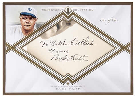 2016 Topps Transcendent Collection #TCS-BR Babe Ruth Signed Card (#1/1) - The Most Desirable "Chase Card" From This Production! 